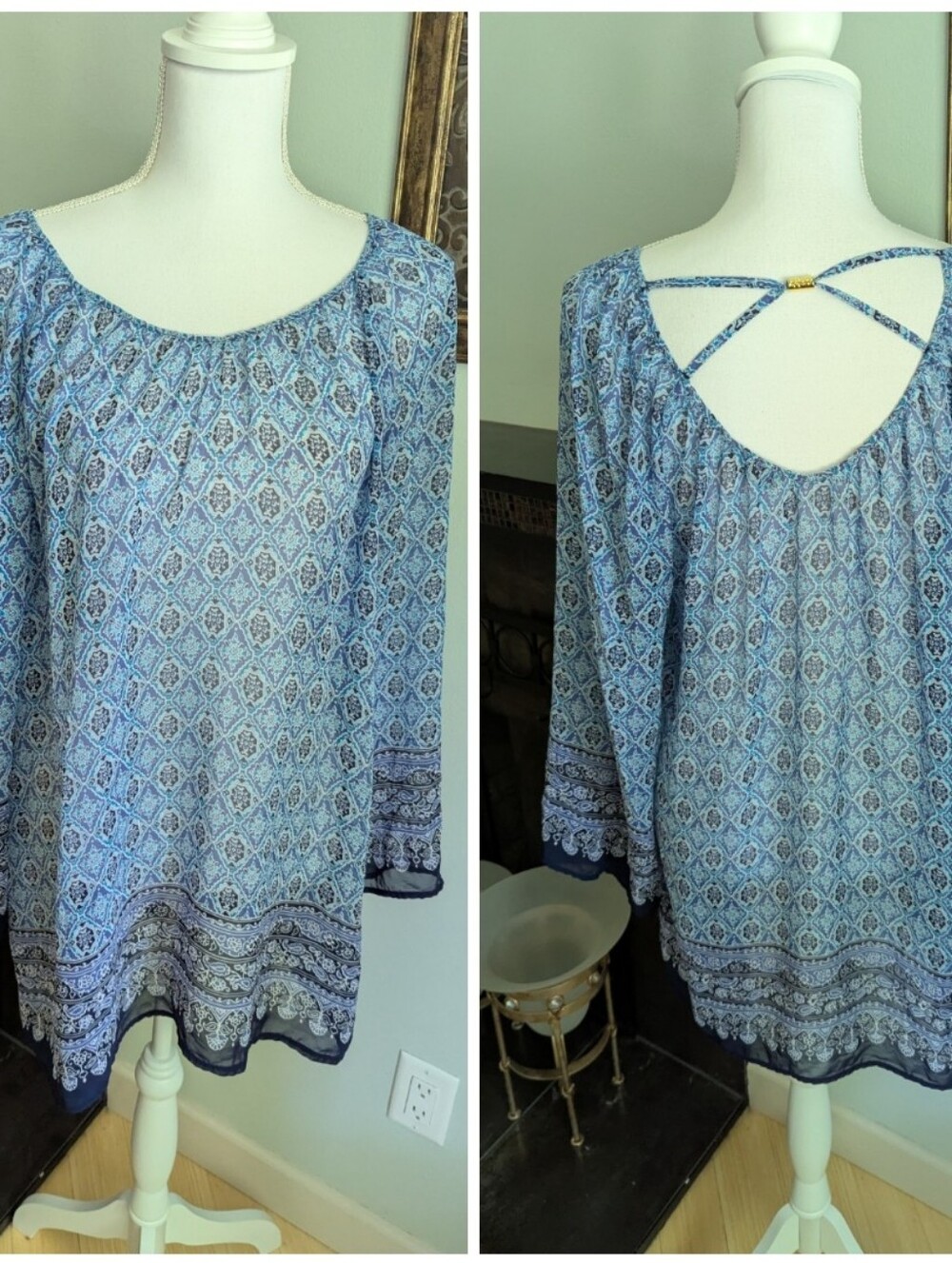 Tommy Bahama Women's M/L Sheer Cover Up Swim Tunic Dress Geometric Print 157